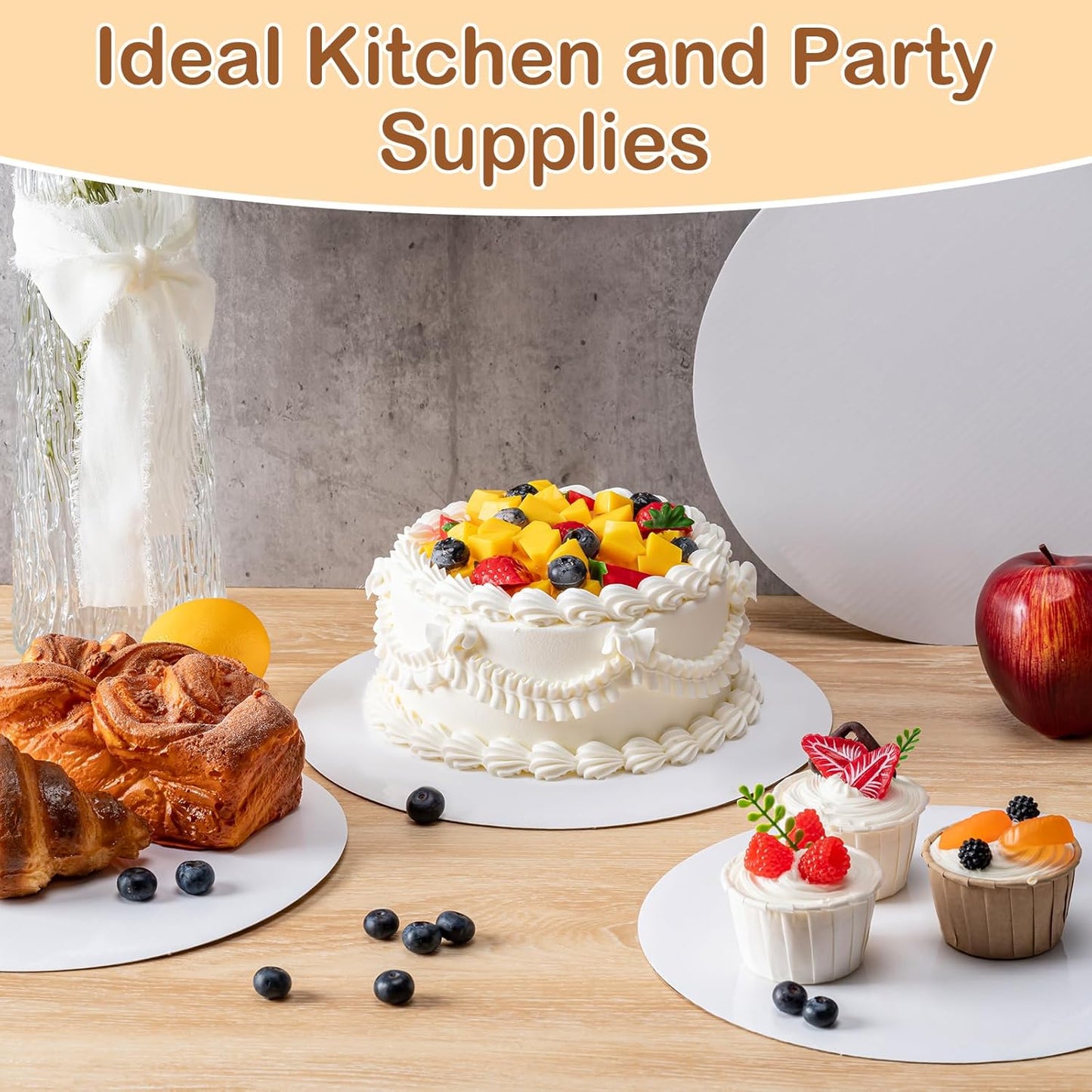 6 Pcs Cake Boards,White Cake Boards 10 inch Round,100%Food-graded Cardboard Cake Rounds,Waterproof and Oil-proof Cake Base for Cake DIY, Wedding, Birthday, Dessert, Pizza Decorating & Exhibition