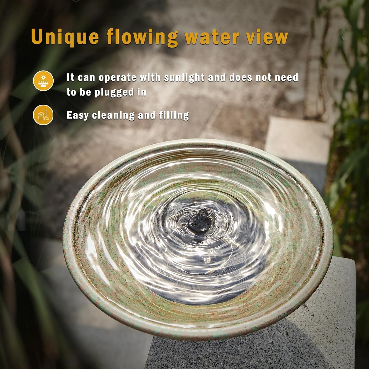 Solar Bird Bath,Deck Bird Bath with Solar Fountain,Metal Bird Bath Bub