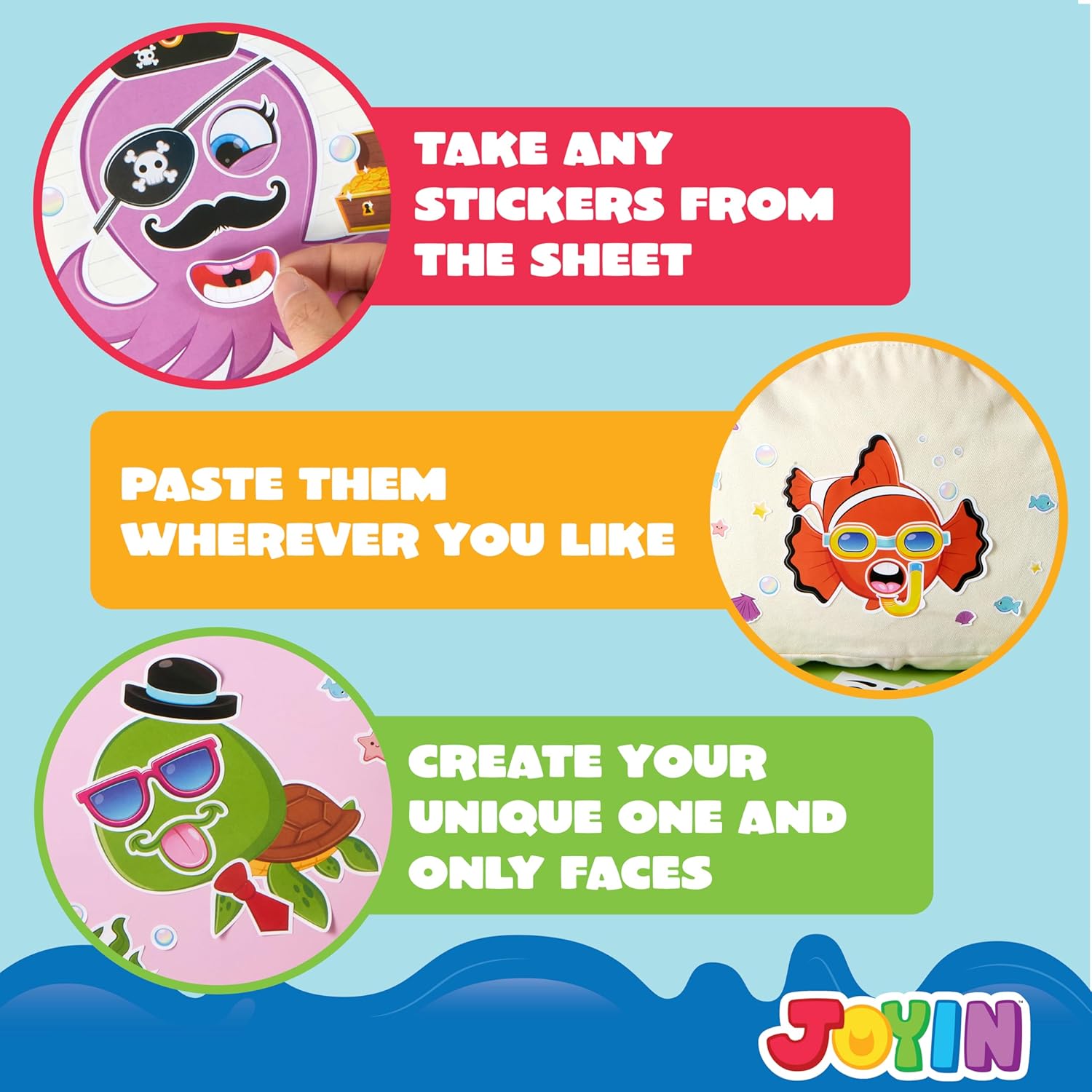 JOYIN 36 Sheets 9"x6" Make a face Stickers for Kids, Make Your Own Ani