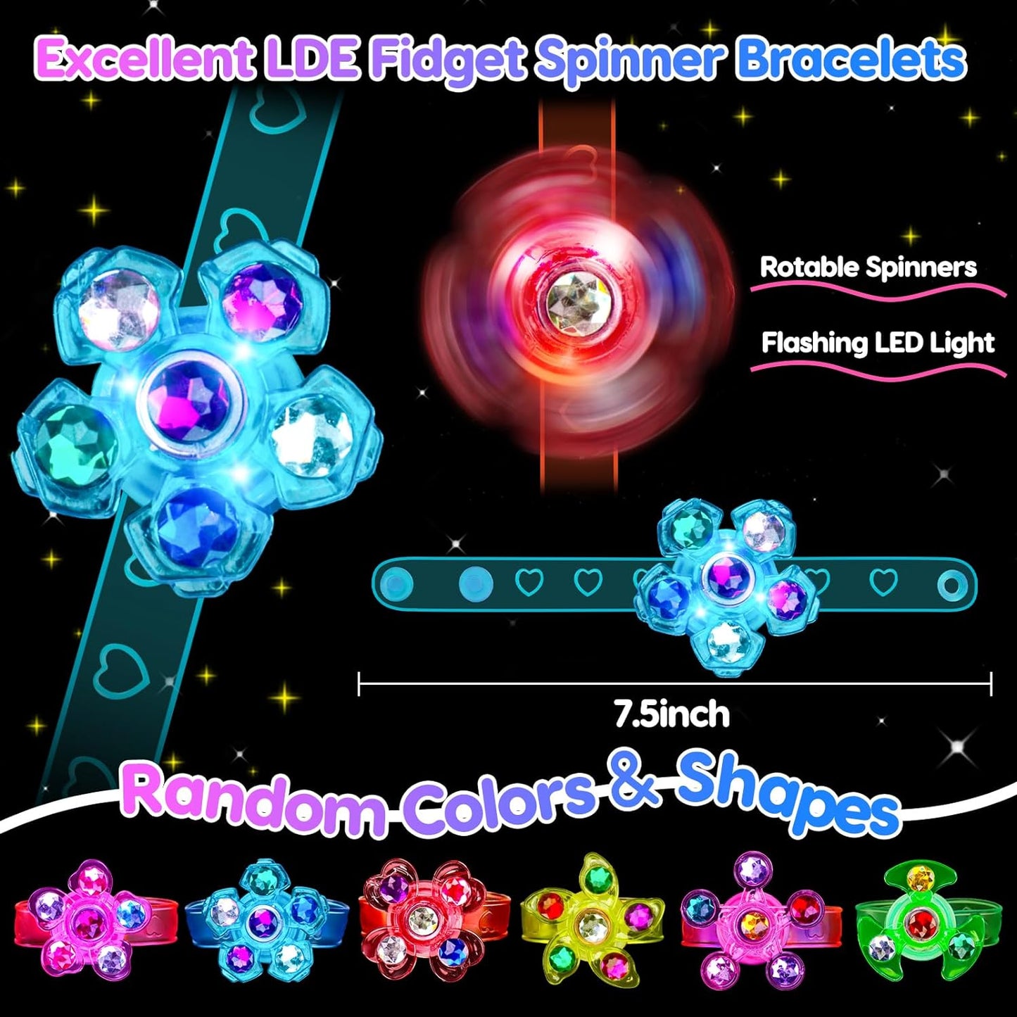 24PCS Light Up Fidget Spinner Bracelets Glow Party Favors Bulk for Kids 4-8 8-12 Easter Egg Fillers Goodie Treat Bag Stuffers Classroom Treasure Box Toys Carnival Prizes Pinata Birthday Return Gifts