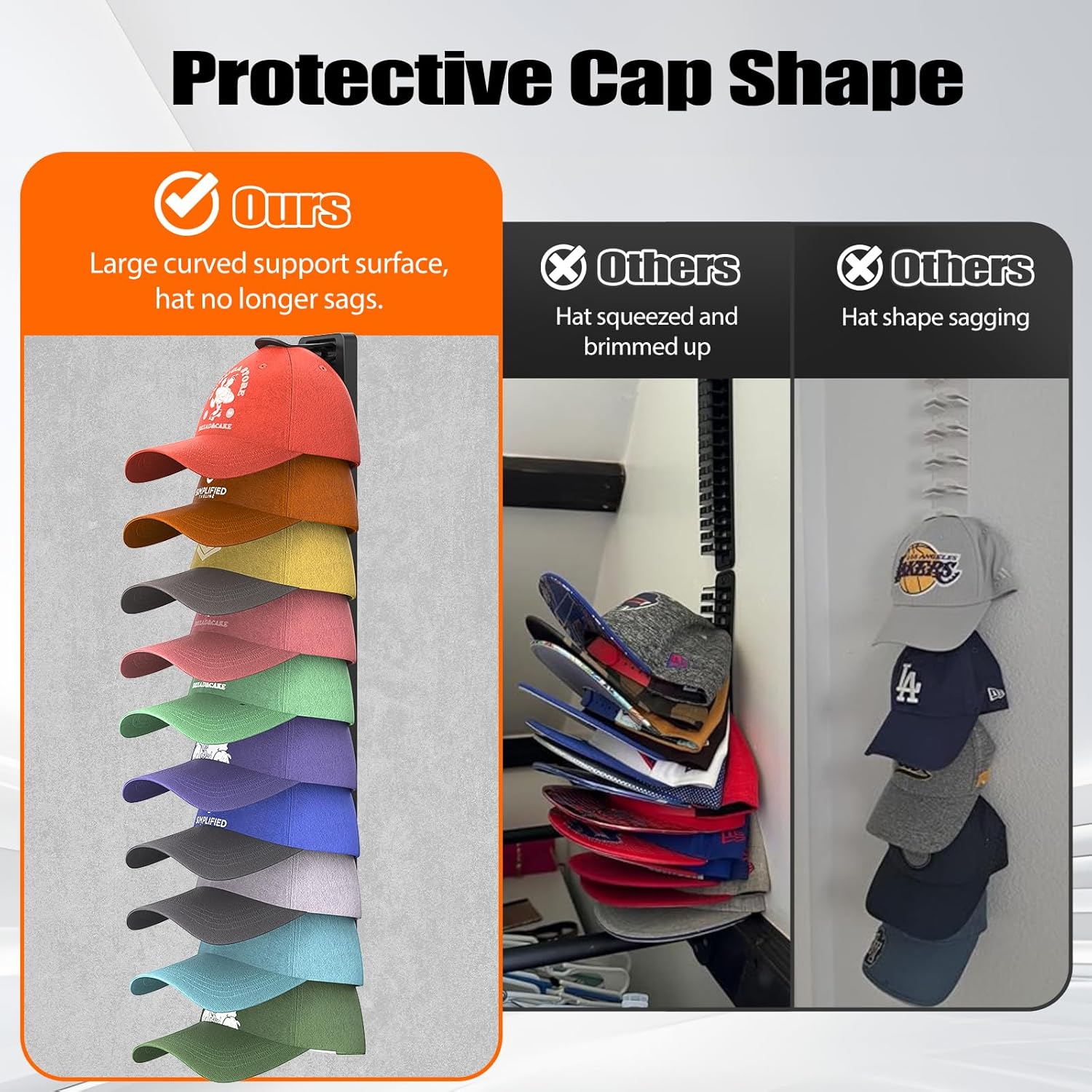 Hat Organizer for Baseball Caps Hold Up to 40 Hats, 2 Pack Hat Rack fo