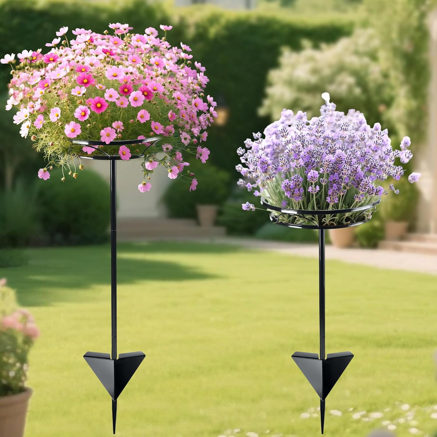 Tellingyou 2 Pack Adjustable Outdoor Flower Pot Stand, Metal Outdoor P