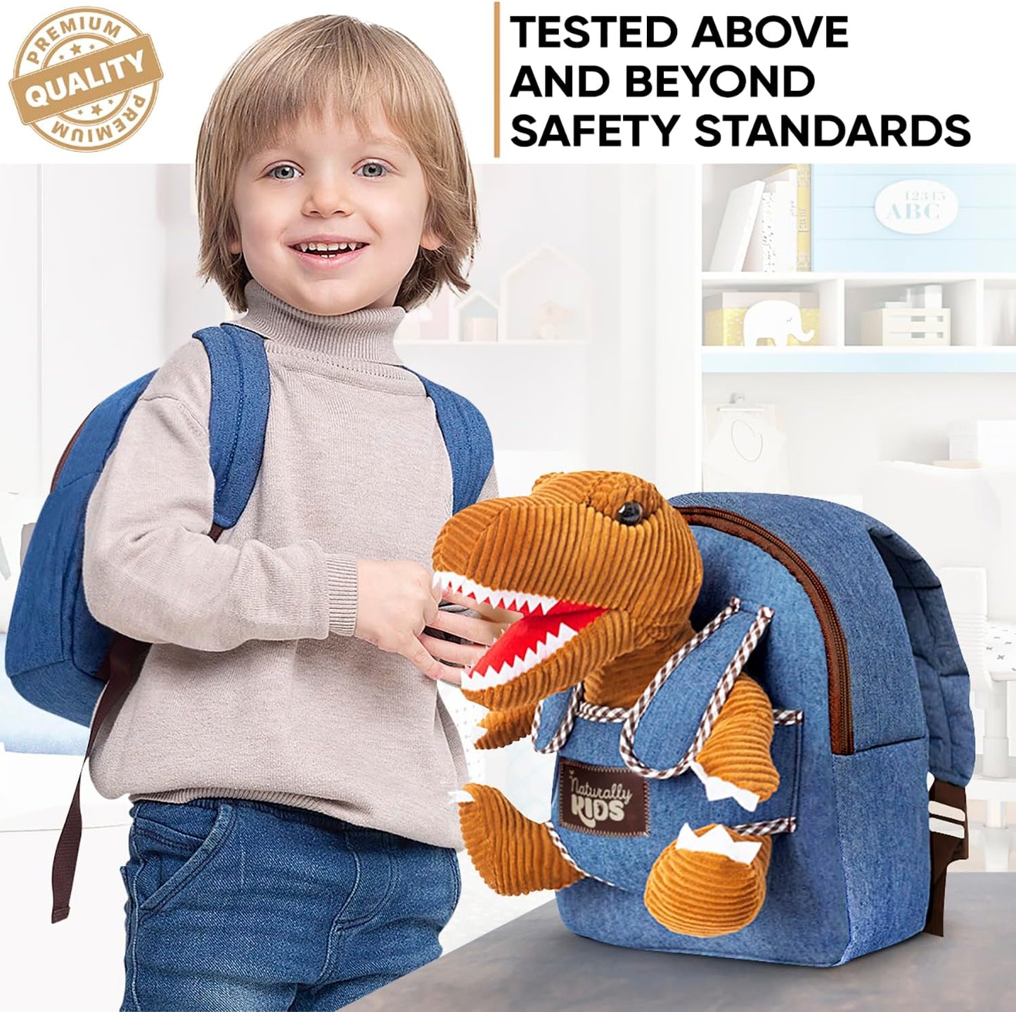 Naturally KIDS Toddler Backpack w Dinosaur Toys for Kids 2-4, 2 Year Old Boy Birthday Gift, 3 Year Old Boy Gift Girl, Toddler Dinosaur Toy