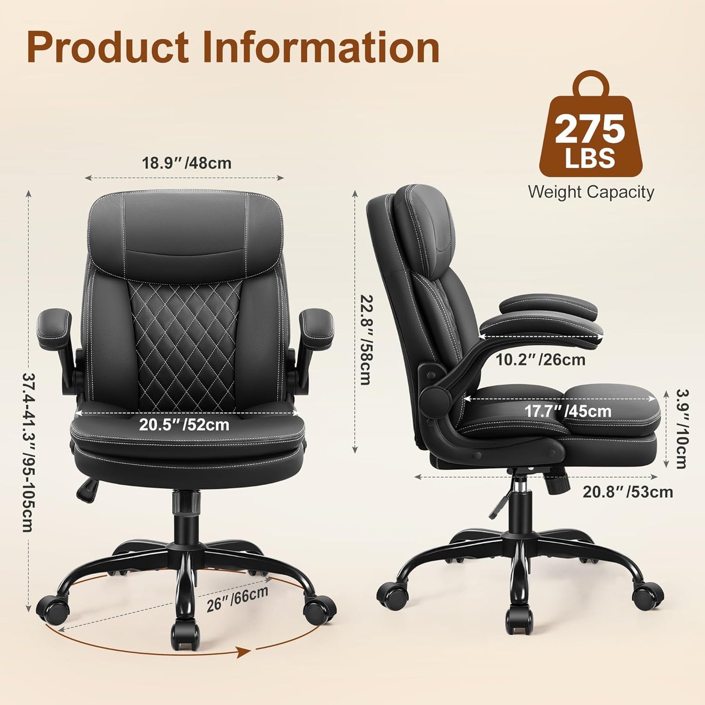 Leather Office Chair, Upgraded PU Computer Desk Chairs with Double-Lay