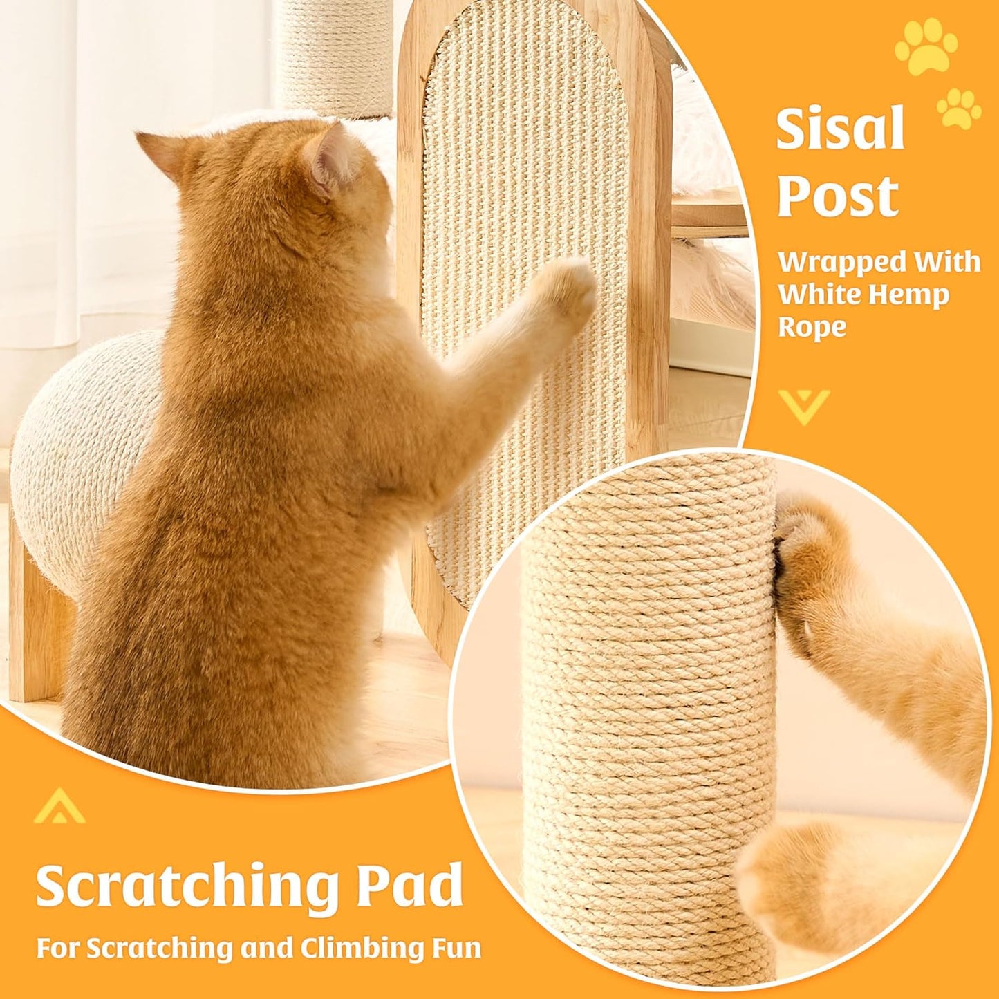 HITTITE Solid Wood Cat Tree Tower with Scratching Post, 53 Inches Tall