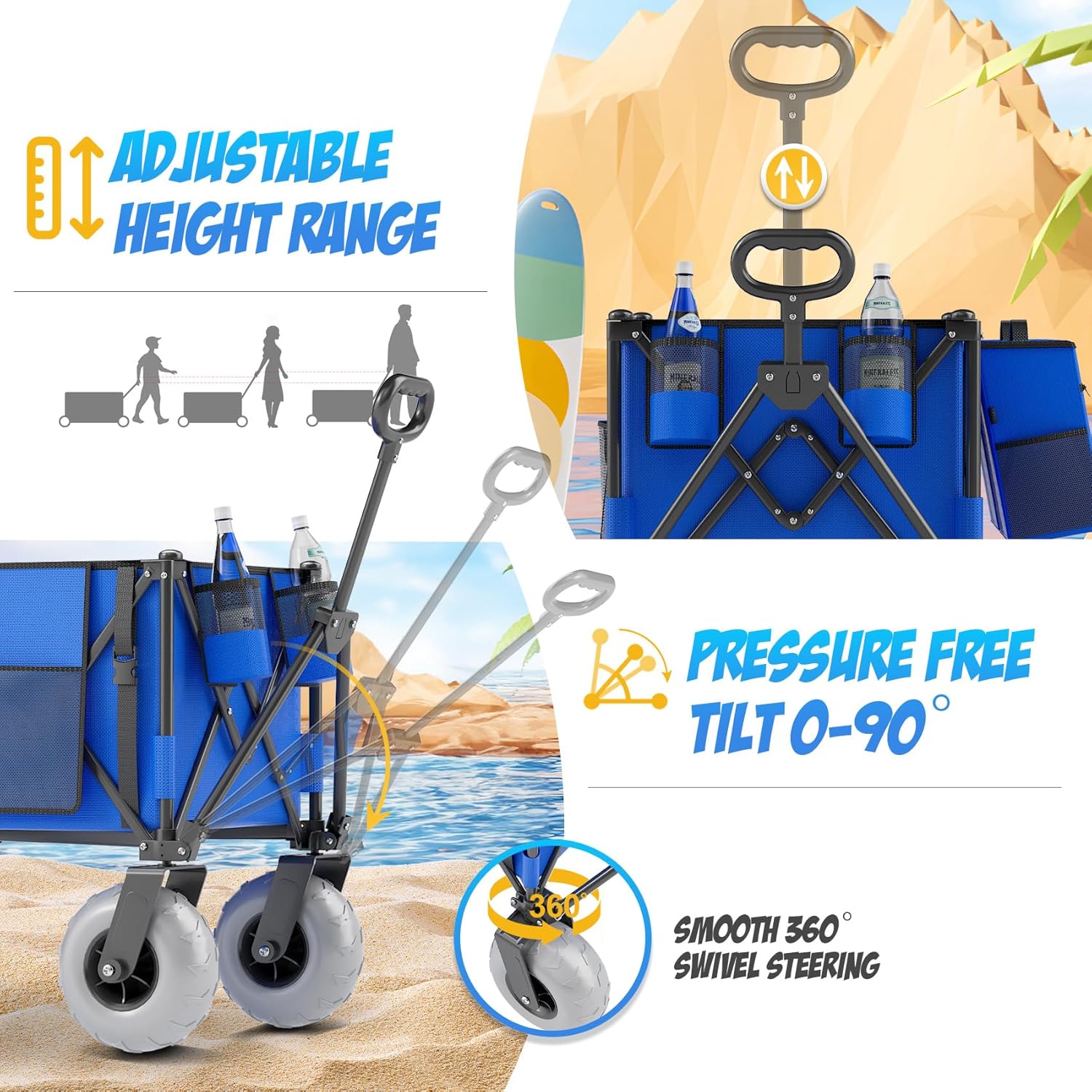 Beach Wagon with Big Wheels for Sand, 350lbs Heavy Duty Folding Wagon,