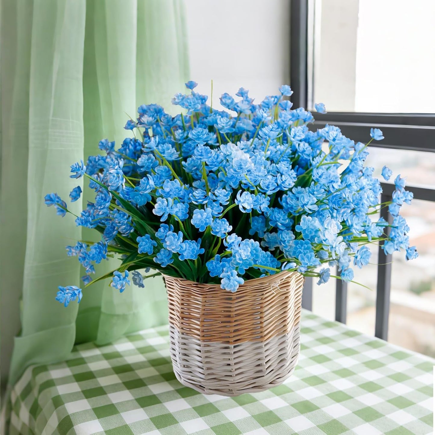 Artificial Flowers for Outdoors, 12 Bundles Fake Outdoor Flowers, Blue Artificial Flowers with Stems, Fake Flowers for Planters, UV Resistant Outdoor Flowers, Garden Porch Window Box Décor