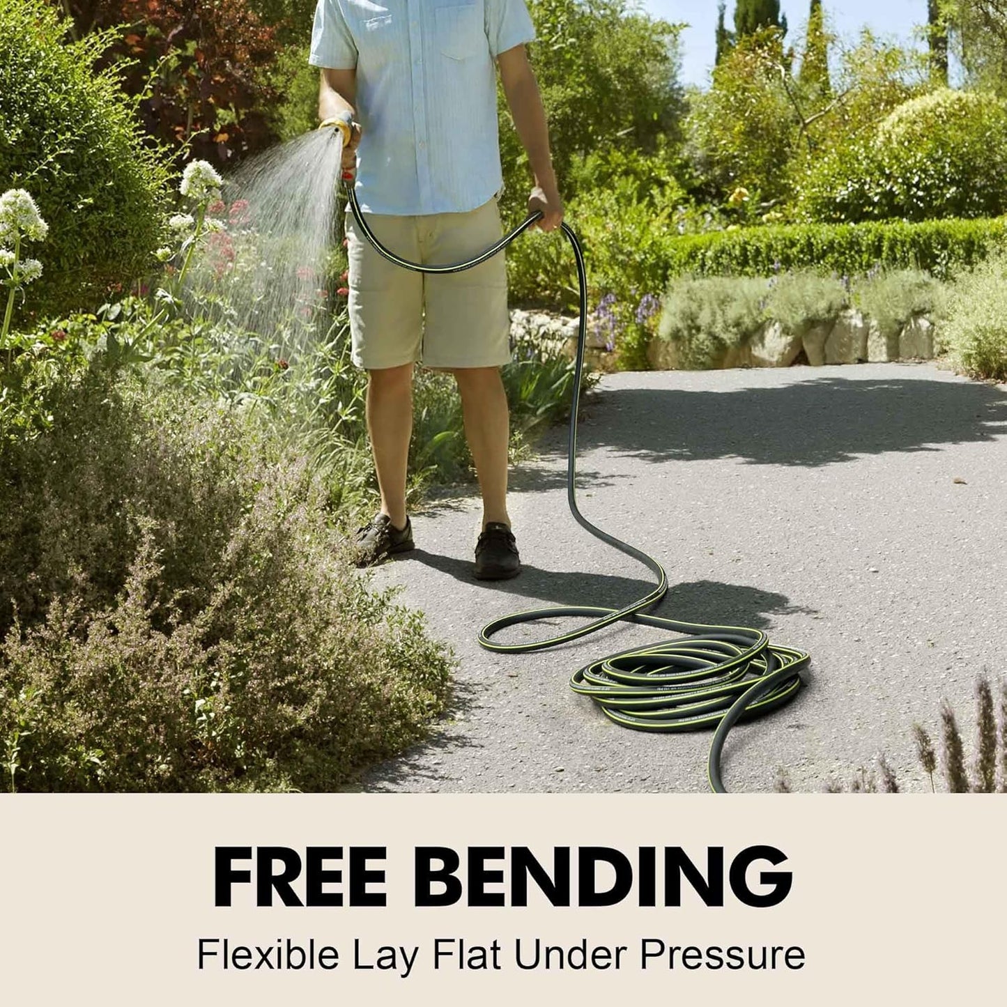 Lightweight Rubber Garden Hose 50 ft, 5/8" Hybrid Rubber Hose with Sol