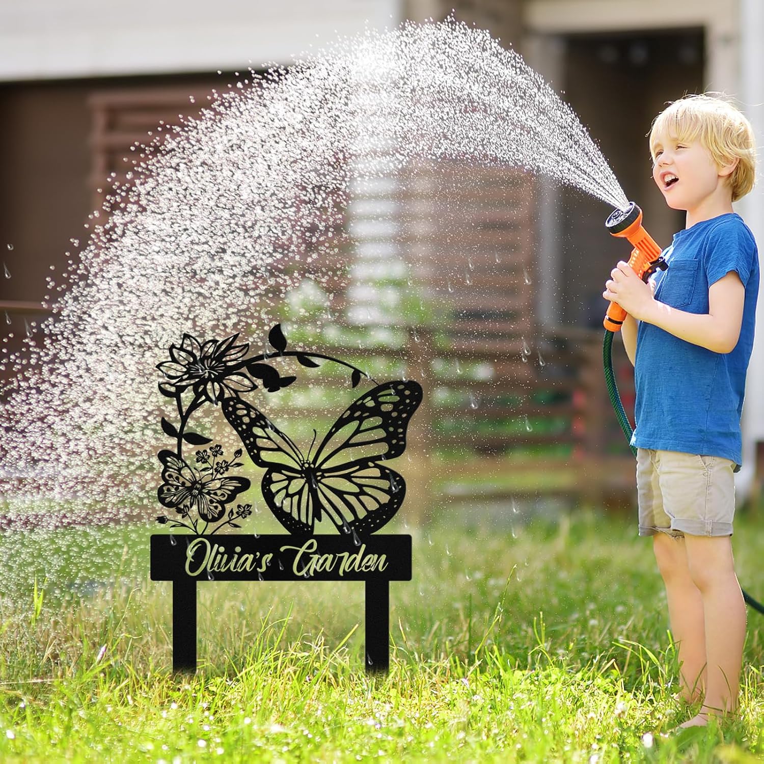 Custom Metal Butterfly Garden Signs with Stake, Personalized Garden Si