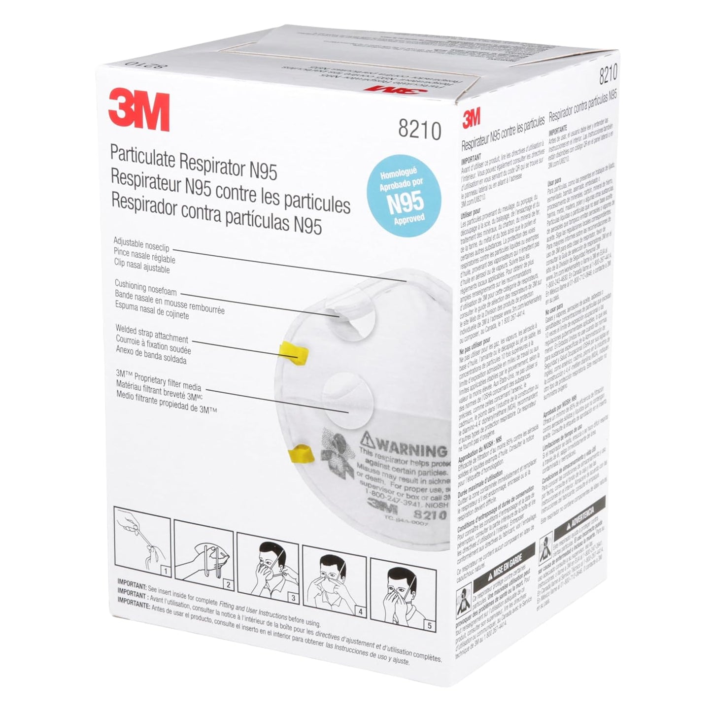 3M 8210 Particulate Respirator, N95, Pack of 20 Disposable Respirator,