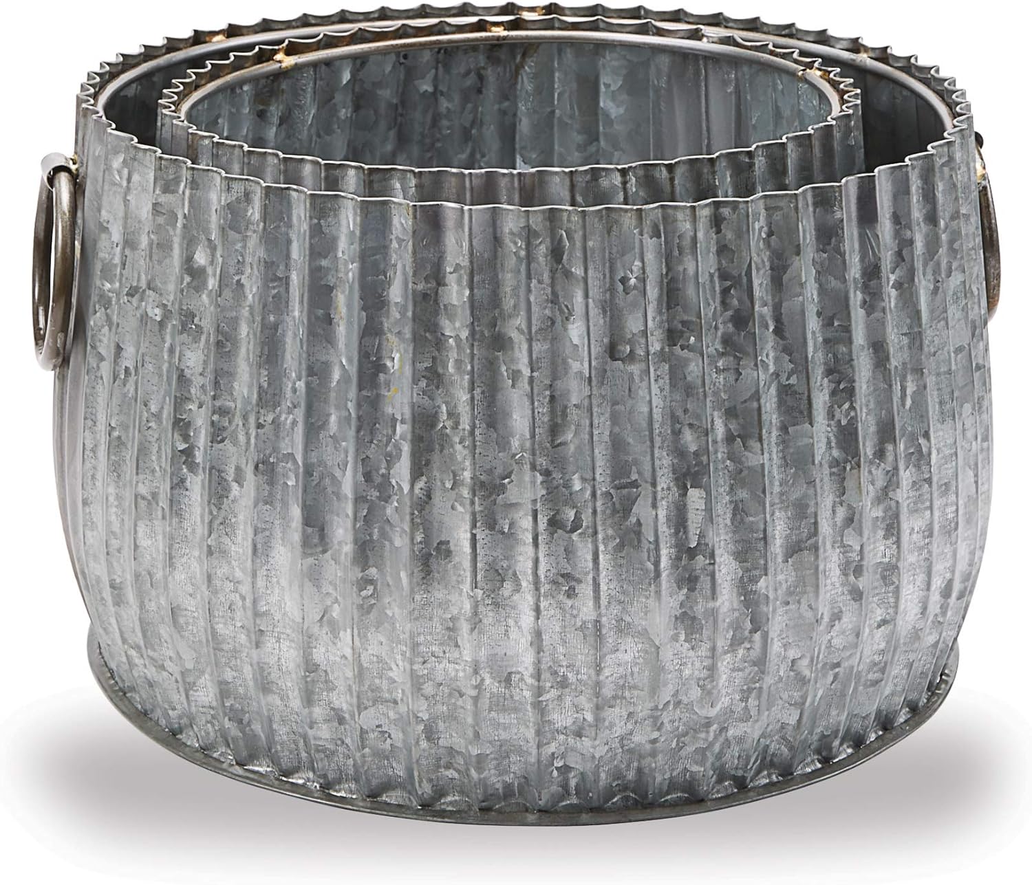 Mud Pie Farmhouse Scalloped Set of 2 Tin Pot Set, Silver