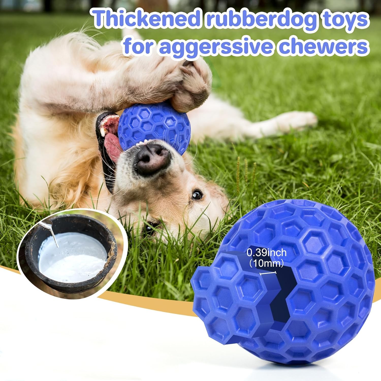Indestructible Squeaky Dog Ball, Relieves Anxiety, Cleans Teeth, Inter