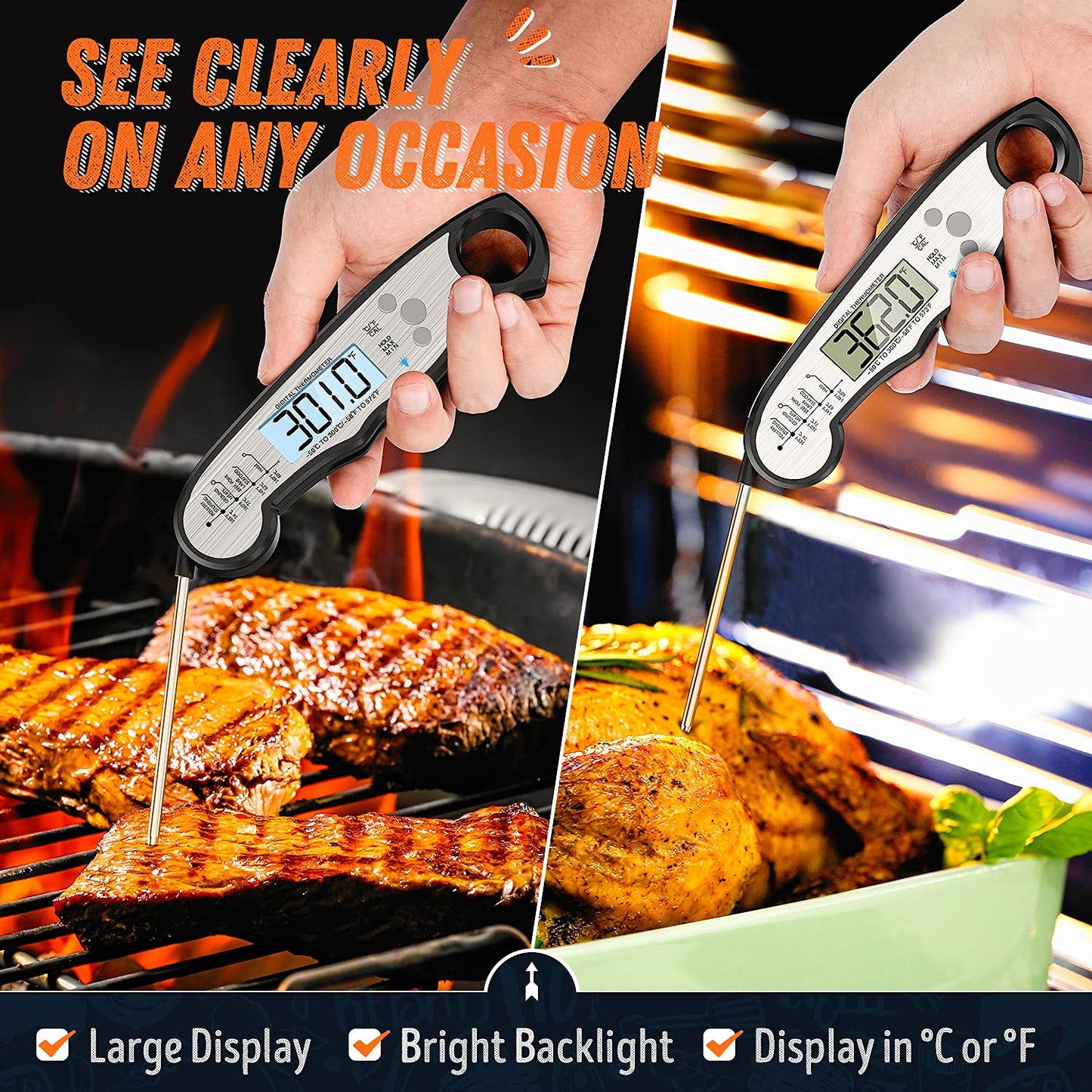 Digital Meat Thermometer, Waterproof Instant Read Food Thermometer for