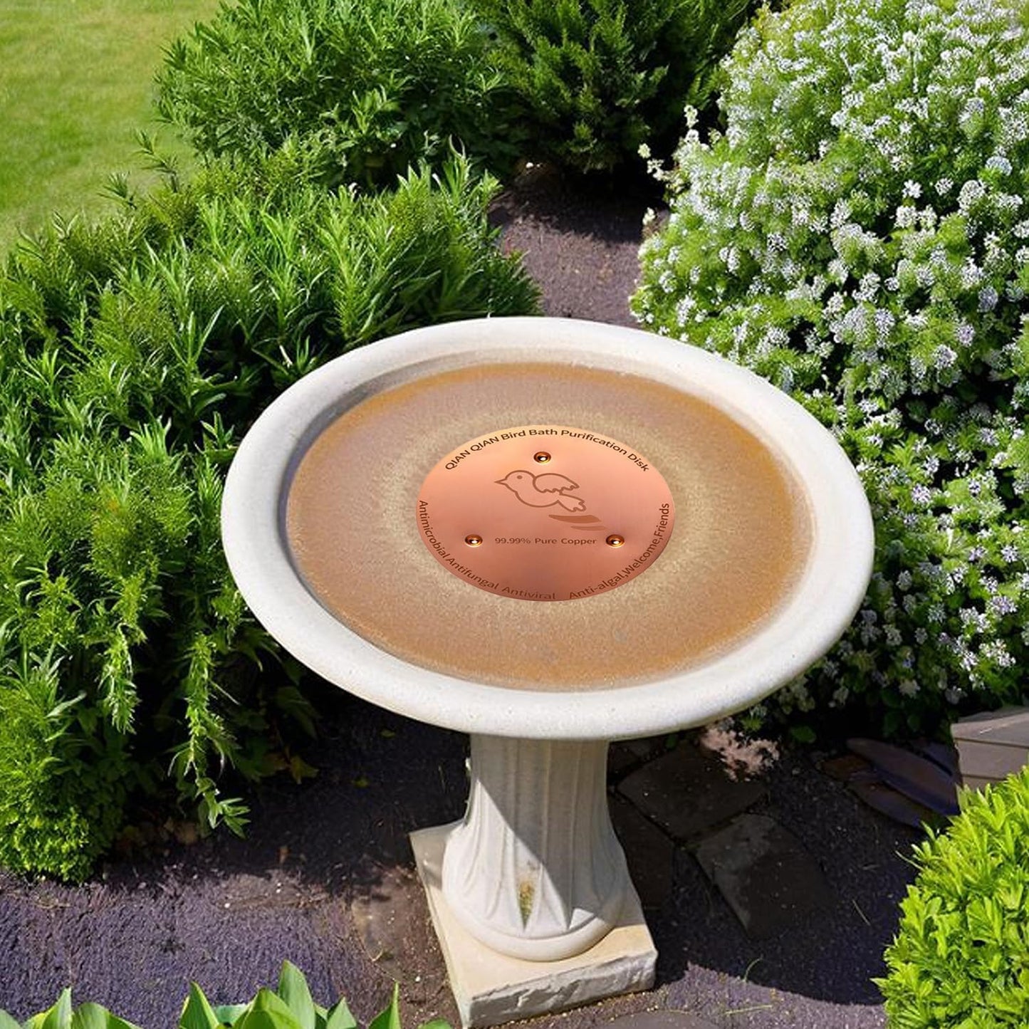 Bird Bath Copper Disk, Copper Bird Bath Purification Disk, Pure Copper Cleaning Disk with Triple-Point Support for Physical Safe Clean Water All-Season, Universal Fit for Outdoor Bird Baths & Bowls