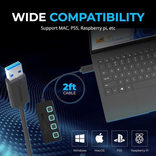 SABRENT 4 Port USB 3.0 Hub with Individual LED Lit Power Switches, Inc