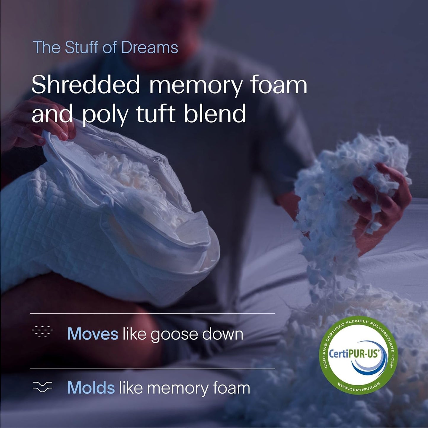 DreamyBlue Signature Pillow w/Adjustable Loft • Shredded Memory Foam F