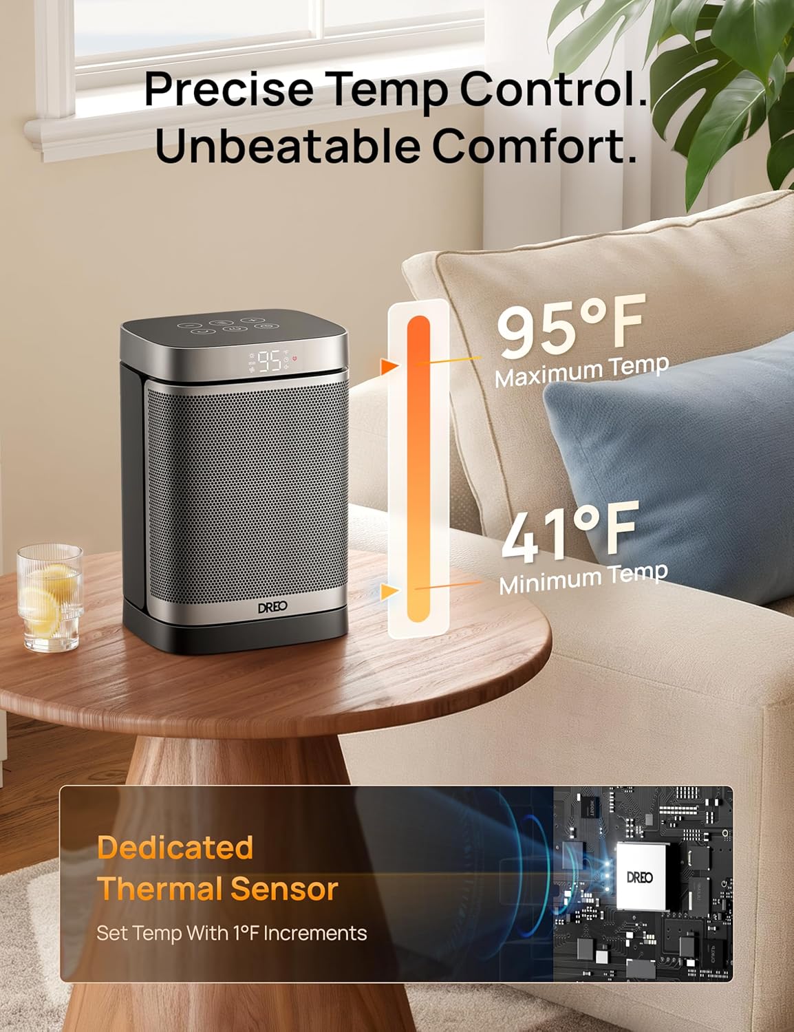 DREO Space Heater, 1500W Portable Electric Heaters for Indoor Use, PTC Ceramic Heater for Office with Remote, Thermostat, 70°Oscillation, 12H Timer, 5 Modes, Safe Quiet Room Heater for Bedroom