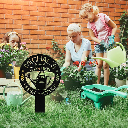 Personalized Garden Signs with Stakes, Custom Metal Garden Tool Signs for Outside, Custom Gardens Name Sign, Patio Yard Decor Stake, Gardening Gift