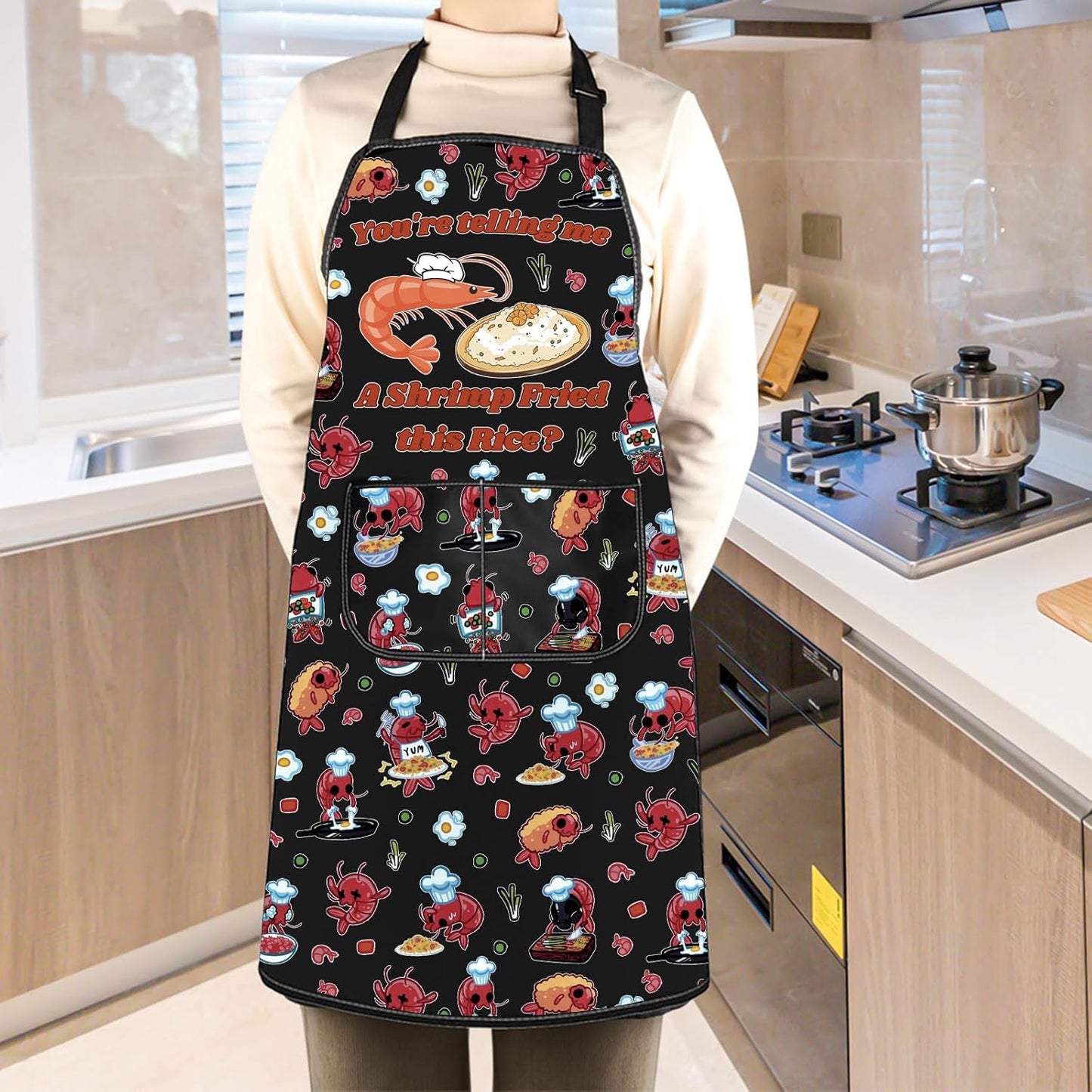 WCGXKO Funny Saying Inspired Kitchen Apron Humorous gift Shrimp Fried Rice Funny Gift for Shrimp Lover