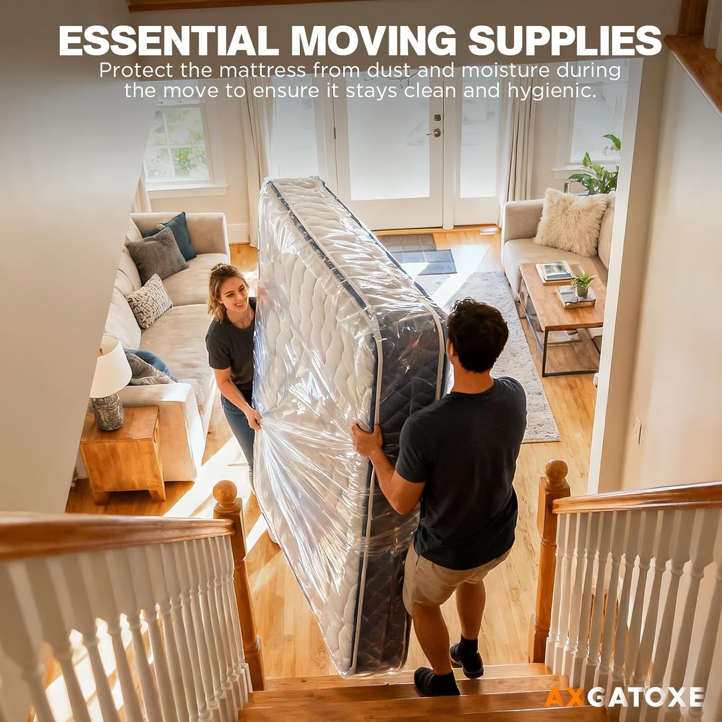 Plastic Mattress Bag for Moving Storage, Waterproof Mattress Cover, Mattress Protector for Moving Supplies - Queen Size (1.5MIL)