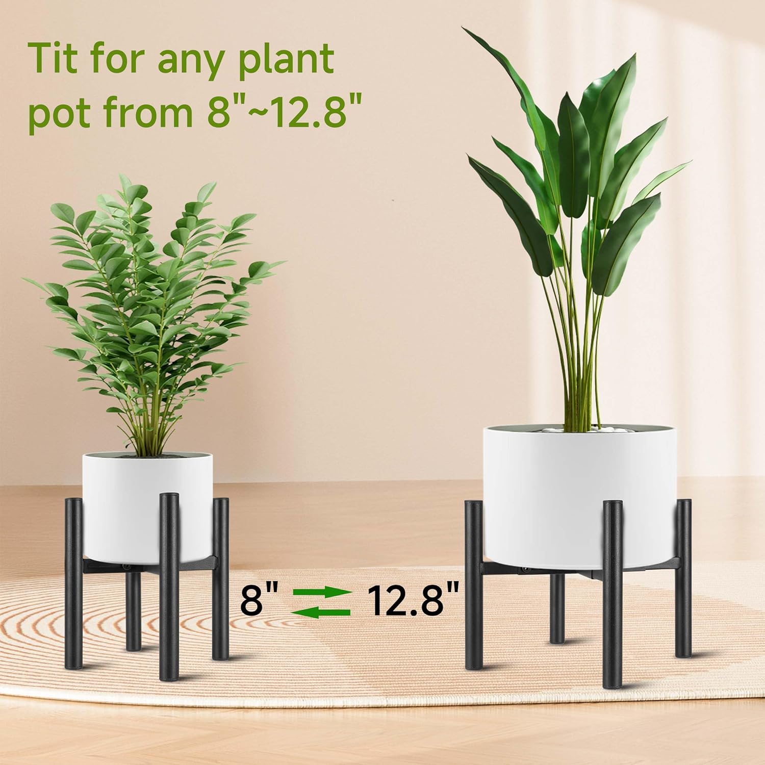 2PCS Adjustable Metal Plant Stand Black, Fits 8-13 Inch Heavy Duty Flo