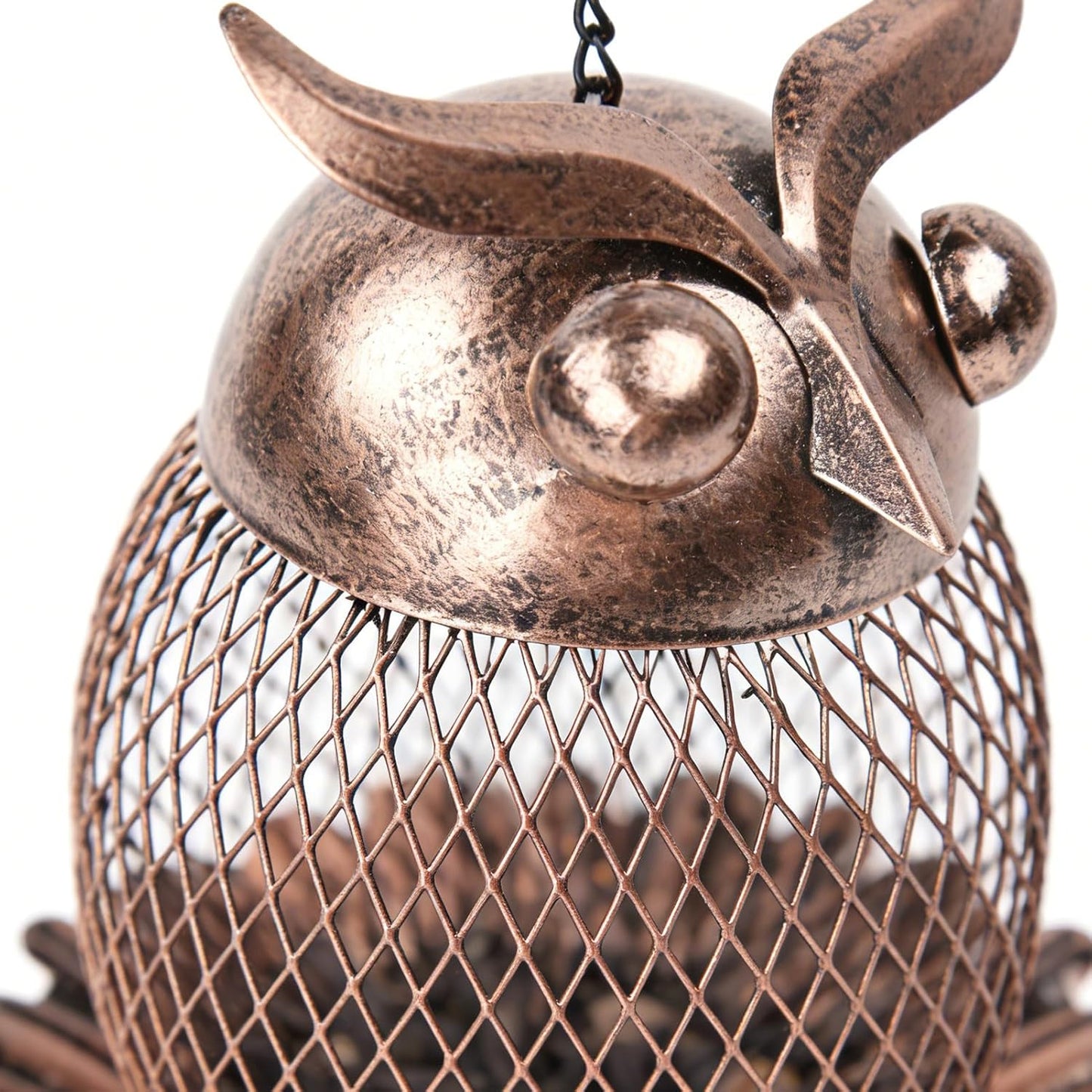 Owl Shaped Bird Feeder, Vintage Metal Squirrel Proof Feeder, Large Capacity Outdoor Feeders, Cute Bird Feeding Accessory for Finch Bluebird Sparrow for Yard Deck Porch Garden Backyard
