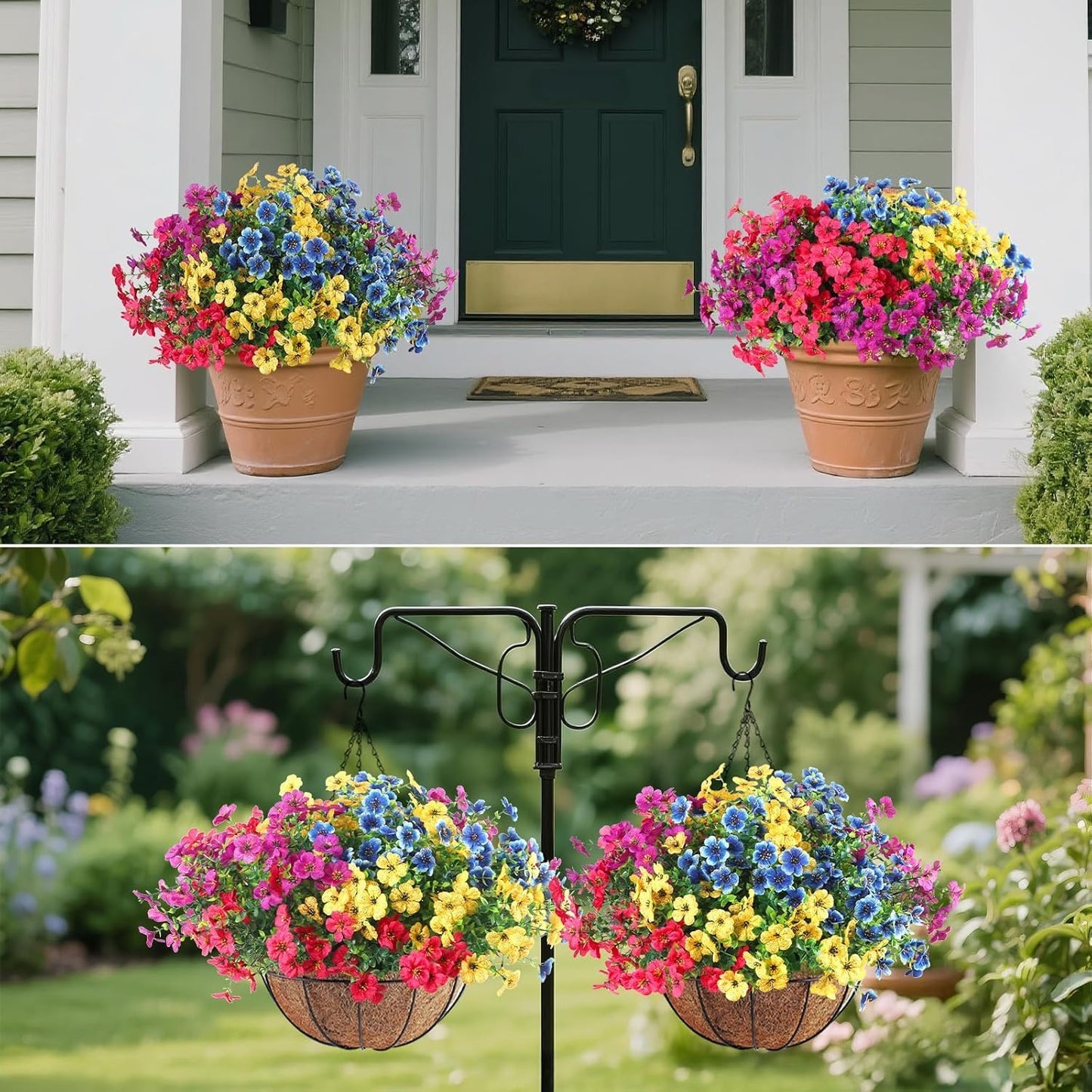 Artificial Flowers Faux Plants Outdoor Fake Flowers Summer Decor,16 Bundles Realistic Plastic Plant Colorful Daisy UV Resistant for Porch Patio Home Yard Garden Window Box Pot Planters (Colorful)