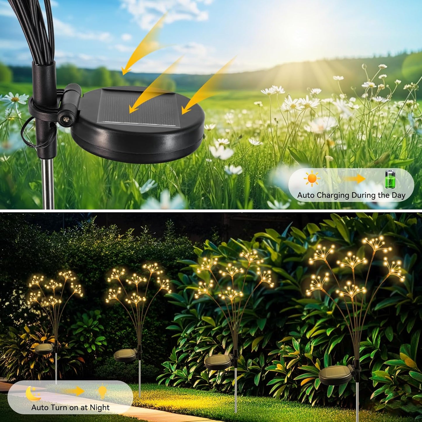JJGoo Solar Garden Lights, New Upgraded 2 Pack Solar Swaying Starburst