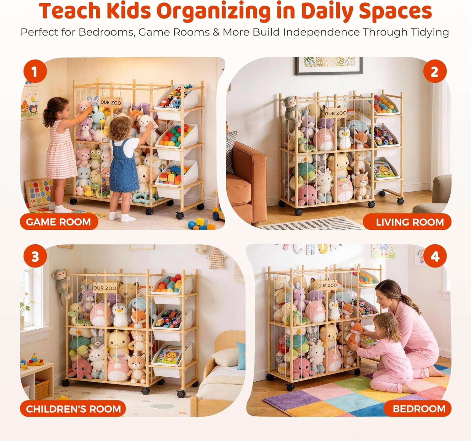 Toy Storage Organizer with 3 Removable Bins, Kids Storage Toy Shelf Or