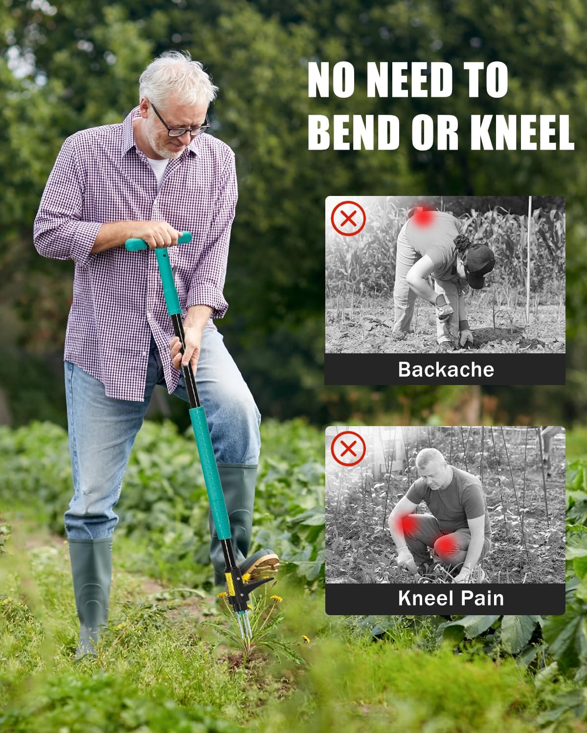 Breeze Touch 39" Weed Pulling Tool, 3-Claw Detachable Weed Puller Tool