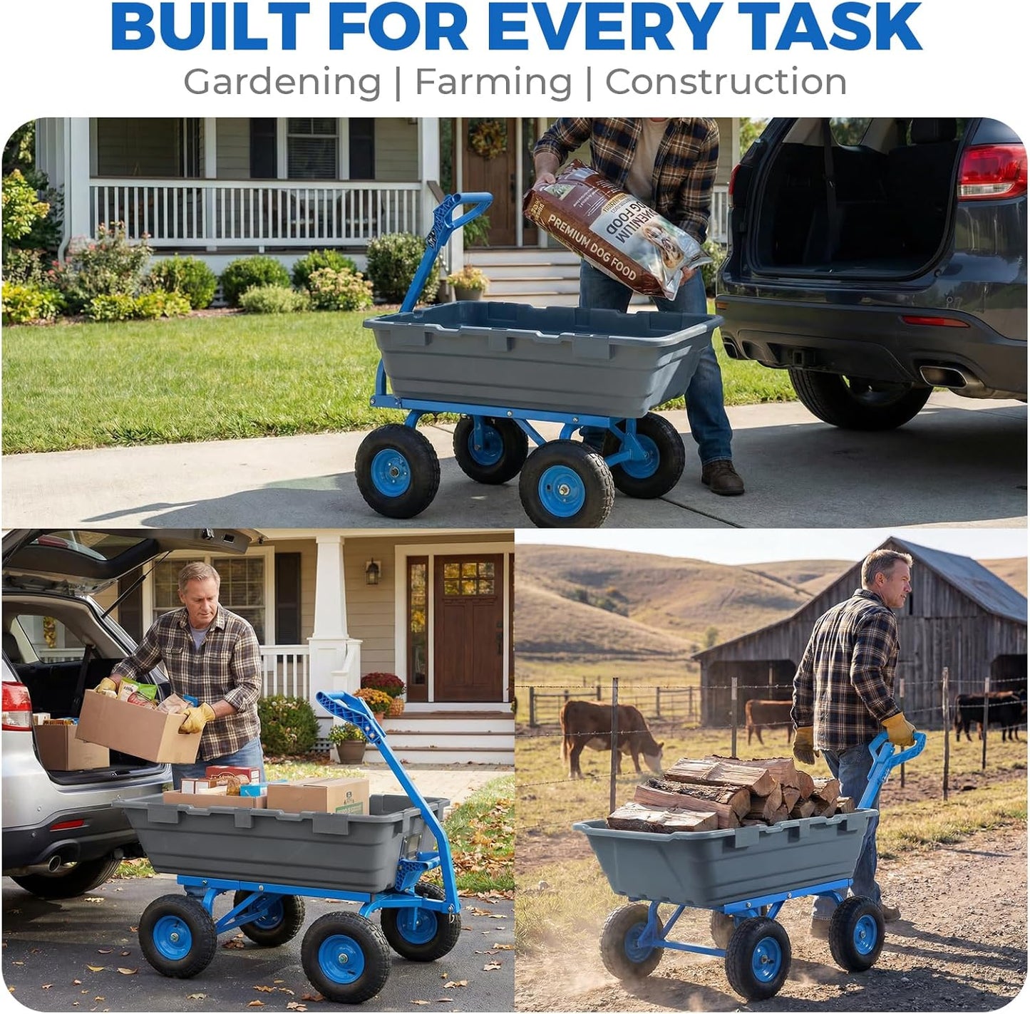 Sekey 1000lbs Garden Dump Cart for Seniors, Capacity Yard Wagon with R