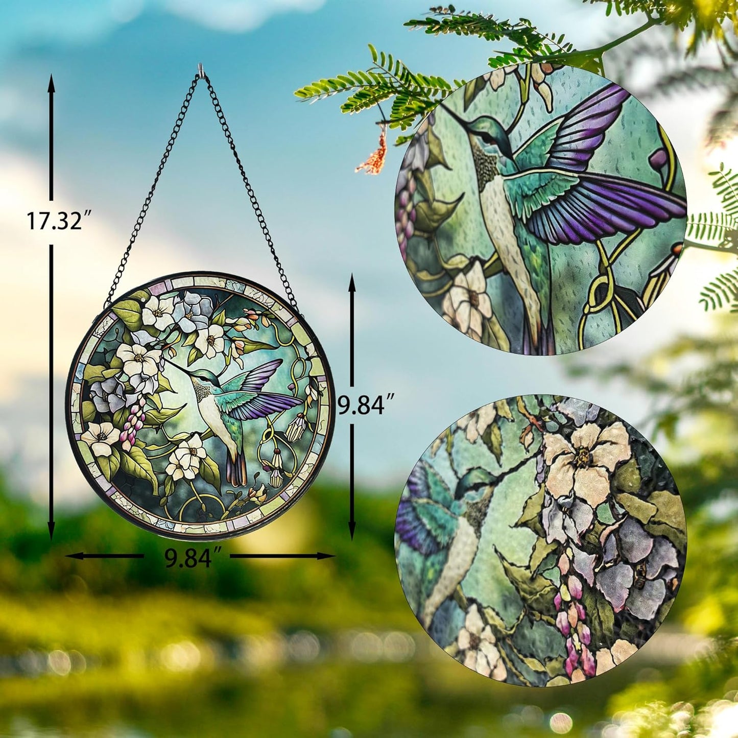 Sun Catcher Stain Glass,Hummingbird Suncatcher Stained Glass Decor for Window Hanging, Gardening Gifts for Women with 6.3 Inch