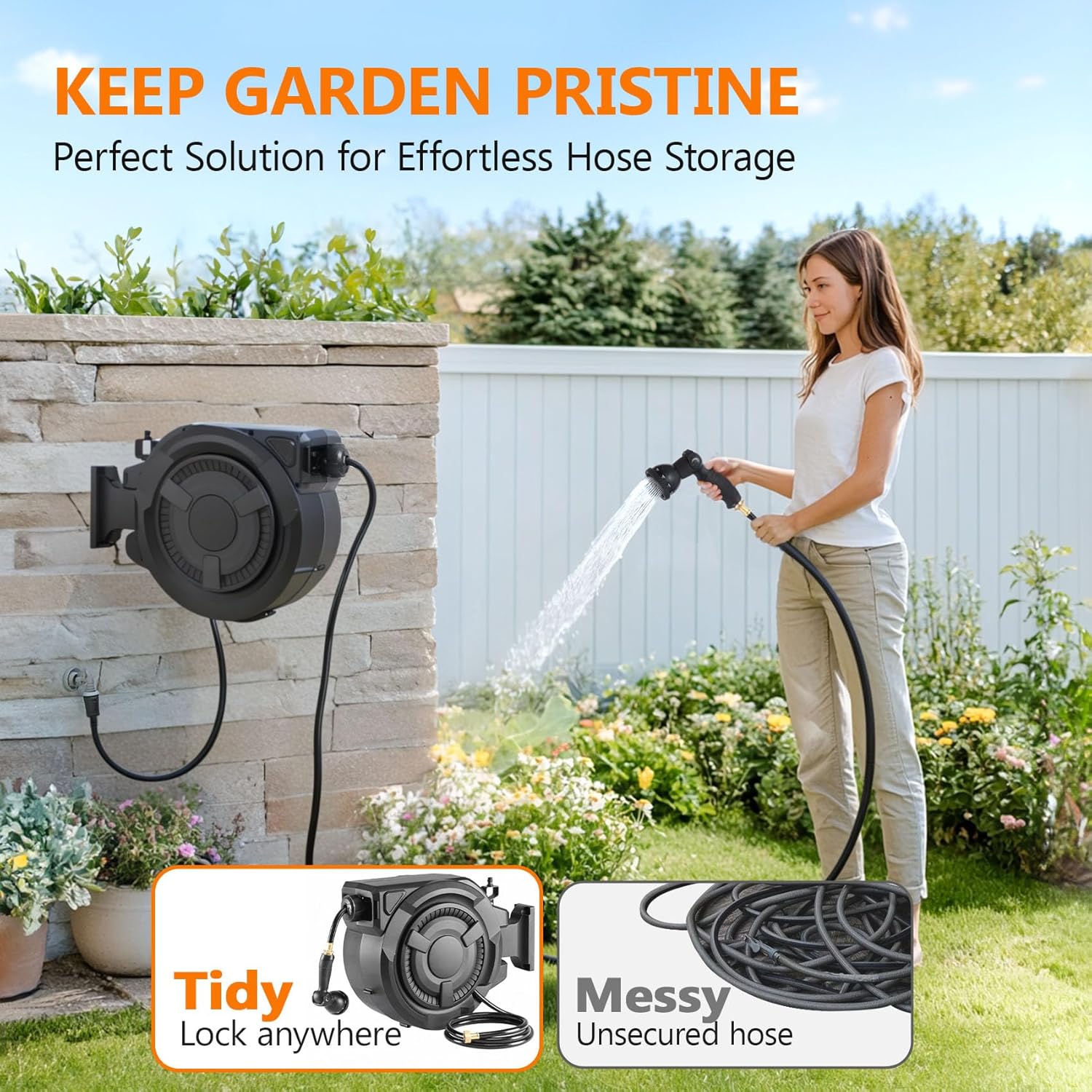 wikiwiki Retractable Garden Hose Reel 1/2 in x 100 ft, Heavy Duty Wall
