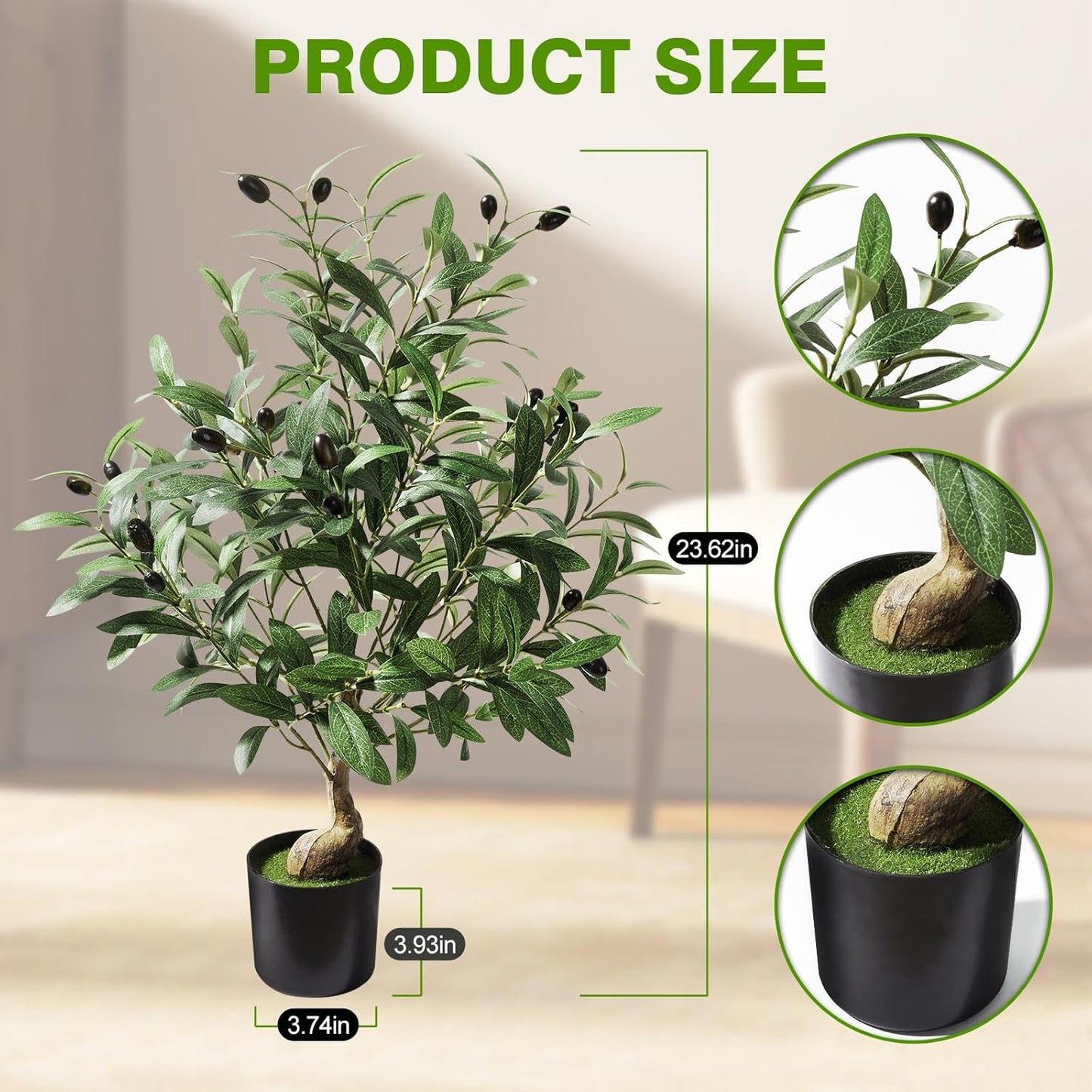 2ft Artificial Olive Tree with Pot, Tabletop Faux Plants Mini Trees for Home Office Living Room Modern Decor