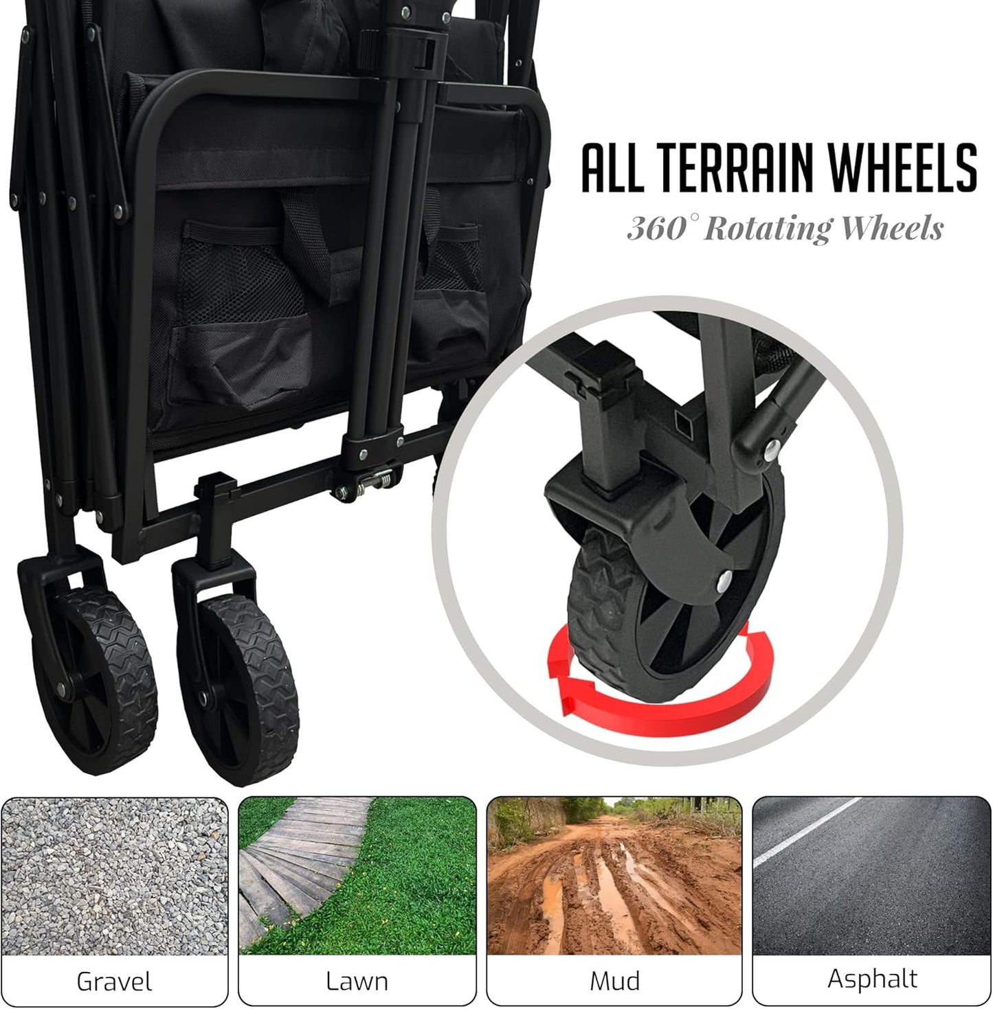 OVENTE Collapsible Foldable Wagon with 220lbs Weight Capacity, Heavy Duty Fabric and Metal Frame, Portable Folding Utility Cart for Grocery Shopping, Outdoor Sports, Beach and Camping, Black WFU011B