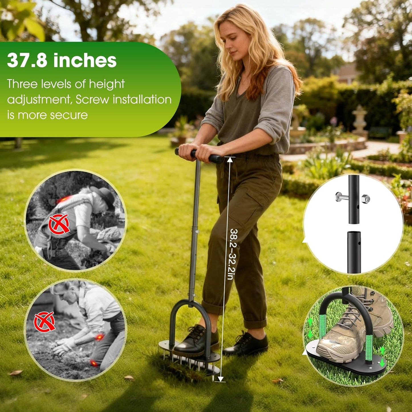 seasky Lawn Aerator, Manual Lawn Aerator Tool with Padded T-Handle, Wi