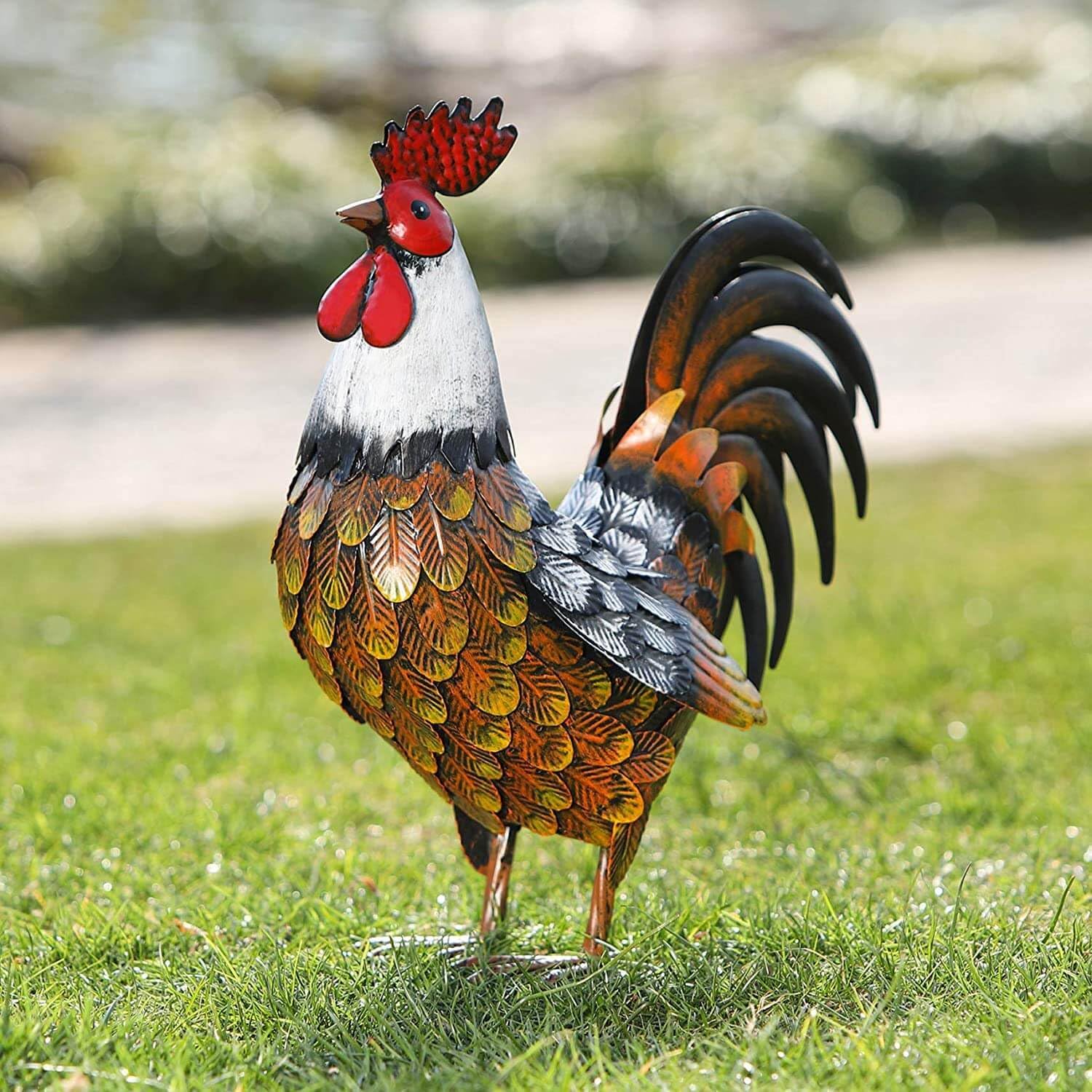 Kircust Garden Rooster Statues & Sculpture, Metal Chicken Animal Yard 