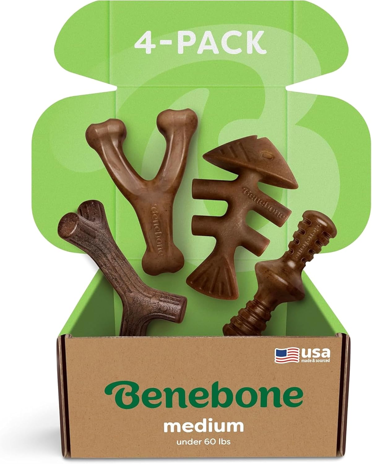 Benebone Medium 4-Pack Dog Toys for Aggressive Chewers – Durable Dog B