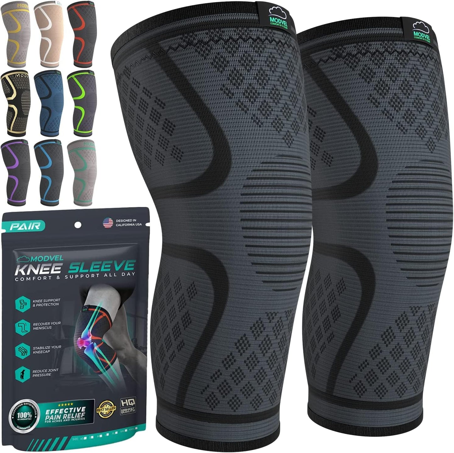 Modvel Compression Knee Brace for Women & Men, 2-Pack Knee Brace for R