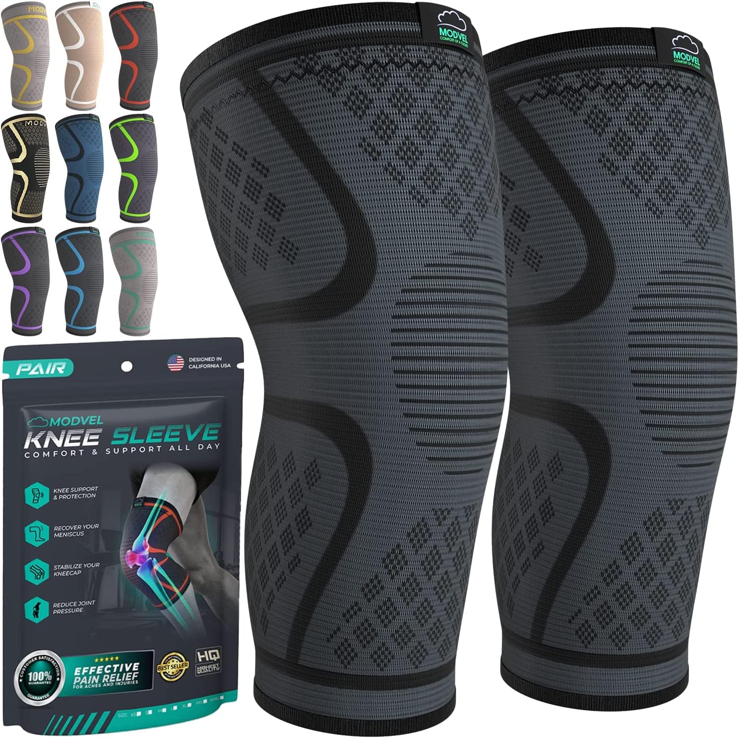 Modvel Compression Knee Brace for Women & Men, 2-Pack Knee Brace for R