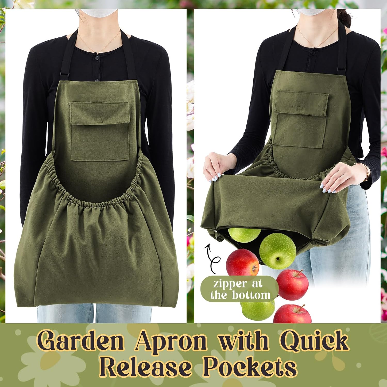 Gardening Apron Harvest Apron with Release Pockets, Gift for Women & M