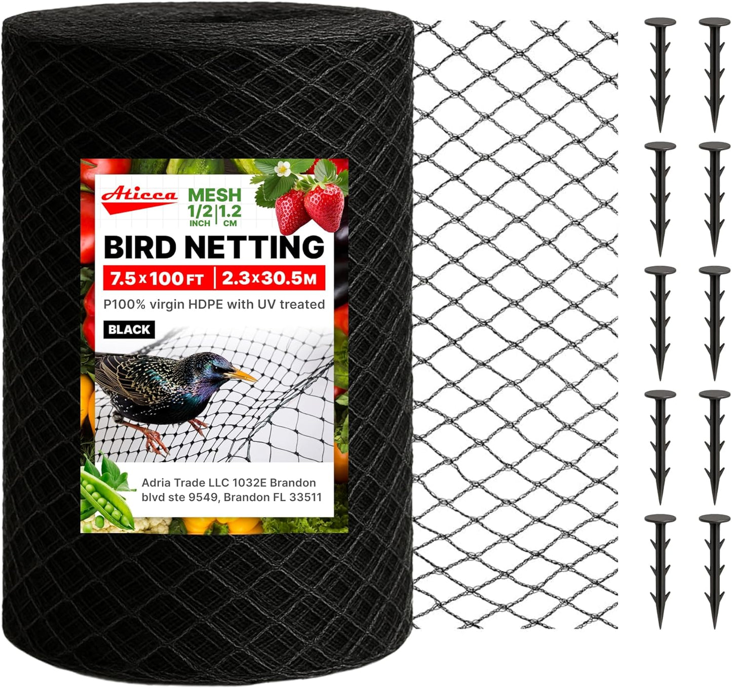 Heavy Duty Bird Netting for Garden Protection & Fruit Trees, 7.5x100 F