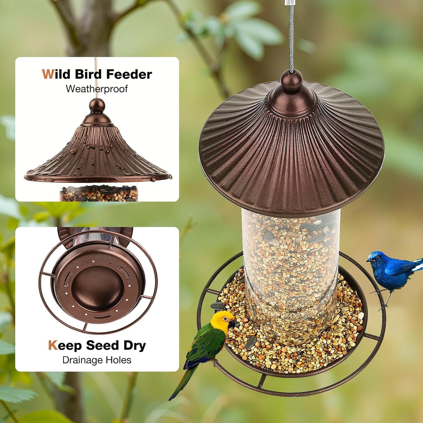 Bird Feeder, Easy to Fill Feeder for Small Wild Birds, Metal - Hanging Bird Feeder for Garden Yard Outside, 0.8 LBS Capacity