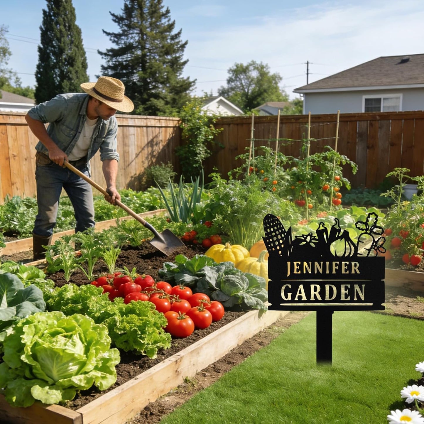 Custom Metal Vegetable Garden Signs with Stake, Personalized Garden Signs for Outside, Customized Name Sign Outoor Yard Lawn Gardening Gifts for Grandmas Moms Gardeners