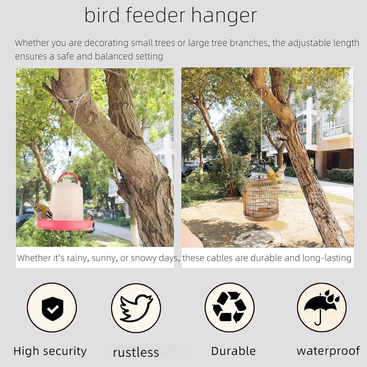 2 Pcs Premium Bird Feeder Hanger for Tree with Carabiner Clip，Flexible Stainless Steel Hanging Cables Chain Wire for Bird Feeders and Birdhouses，Baths, Planters，Baskets，Suet，Outdoor Camping (40 Inch)
