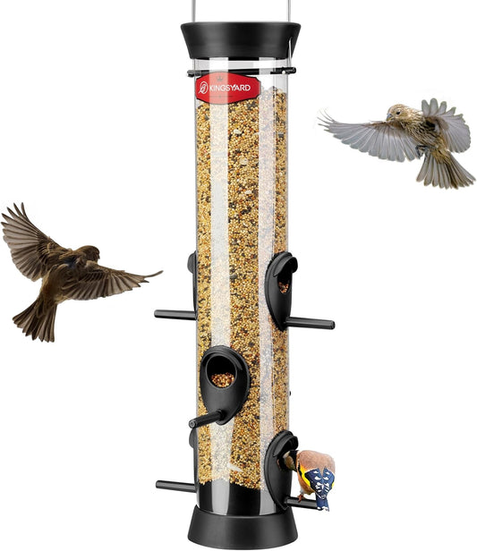 Kingsyard Tube Bird Feeders for Outdoors Hanging, Wild Bird Feeder with 6 Feeding Ports, Easy to Clean & Refill, 2 lbs Seed Capacity, Great for Attracting Finches, Cardinals (Black)