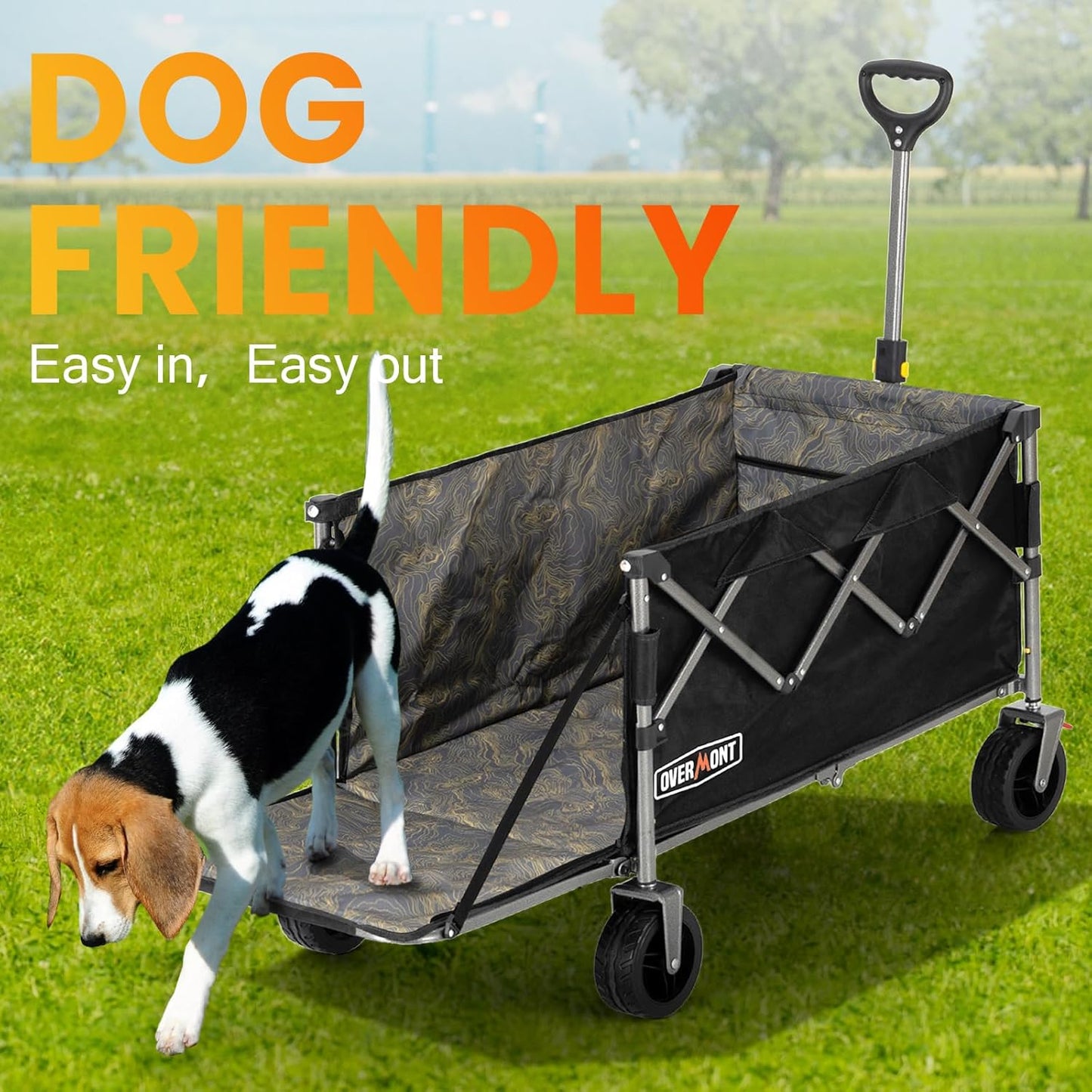 Overmont Collapsible Wagon with Tailgate - 49.2" Extended Heavy Duty Foldable Utility Wagon Folding Cart with All-Terrain Wheels for Outdoor Camping Sports Garden Beach Grocery - 300lbs Support