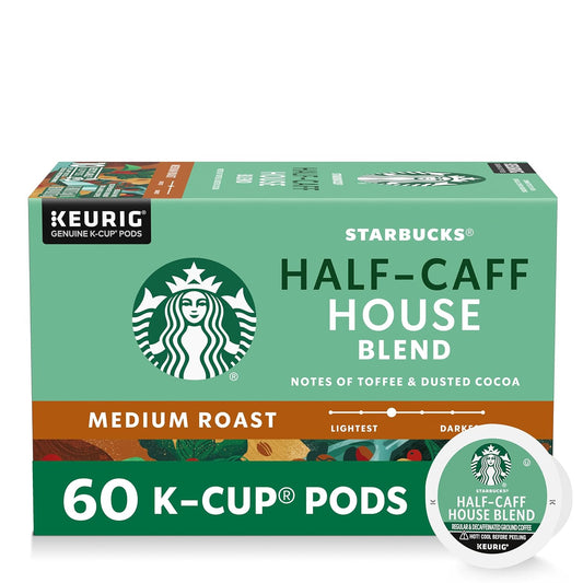 Starbucks K-Cup Coffee Pods, Medium Roast Hot or Iced Coffee, Half-Caf