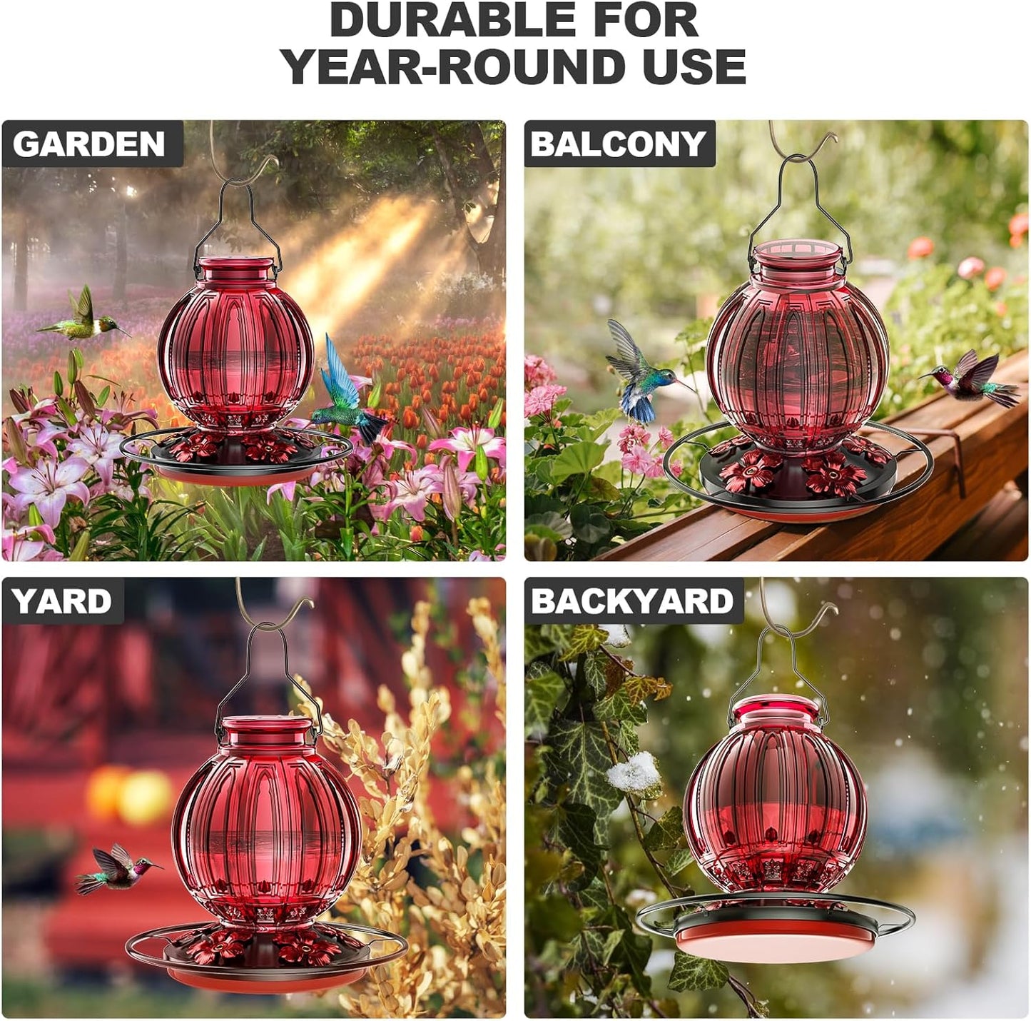 Glass Hummingbird Feeder for Outdoors Hanging, 26Oz Bird Nectar Feeder