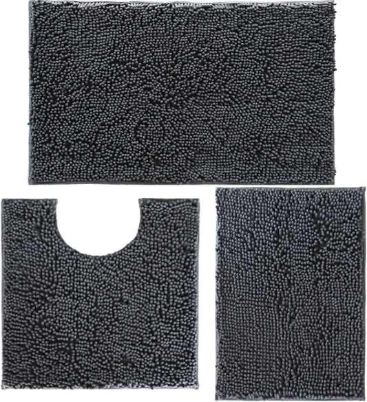 Bathroom Rugs Set Non Slip 3 Piece Bath Mat Washable Chenille Bath Rug